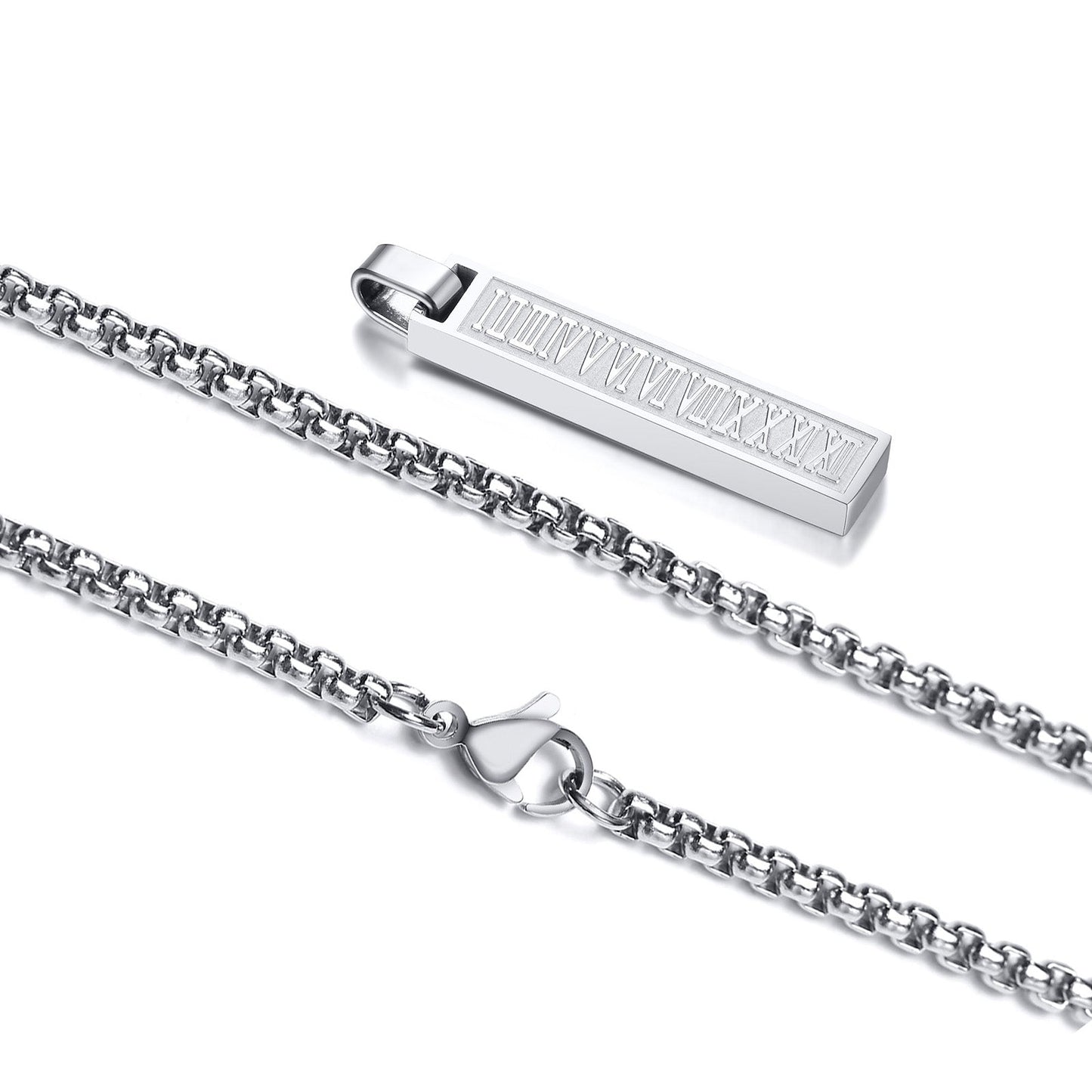 Silver Stainless Steel Roman Bar Necklace for Men