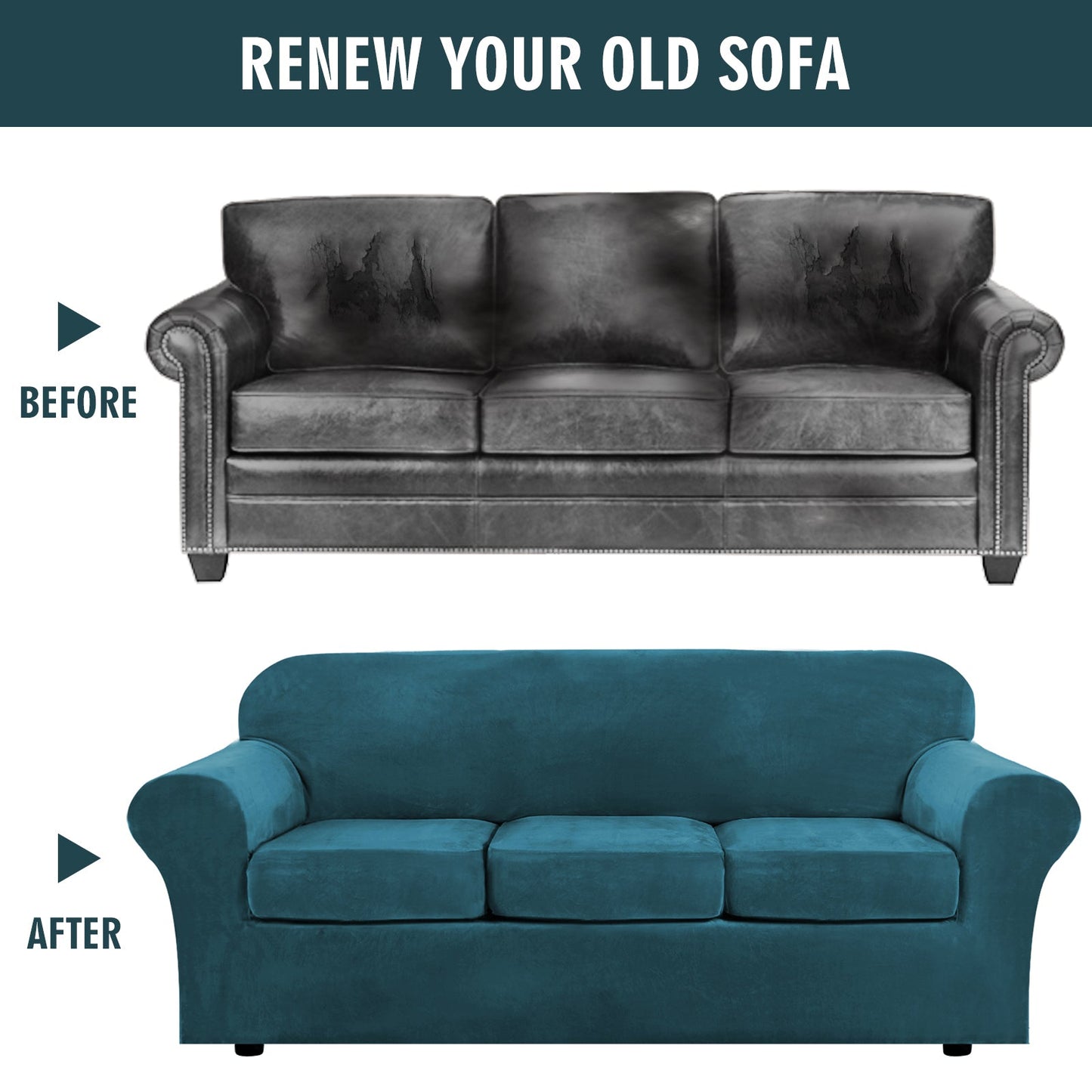 Sofa Covers for 3 Seaters (Base Cover Plus 3 Individual Cushion Covers)