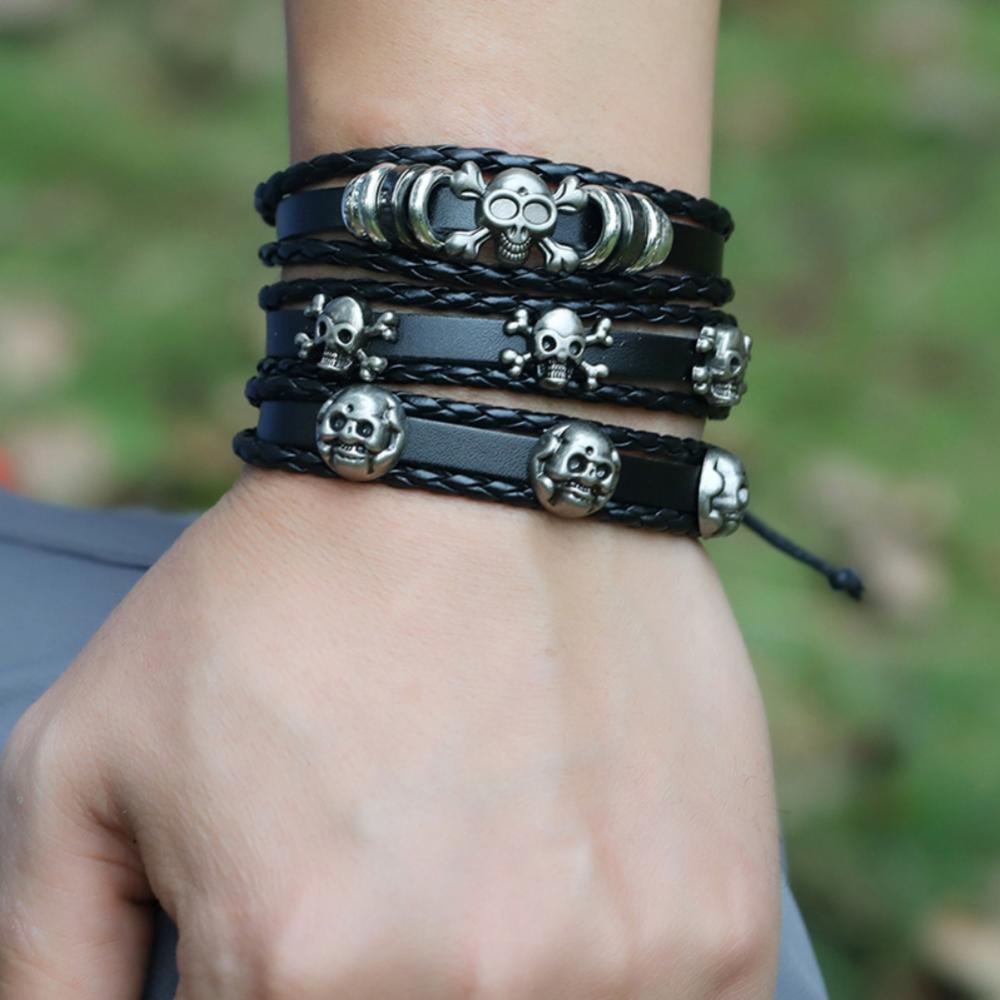 Skull Stretchable Punk Bracelet, Halloween Accessory  for Men/Women