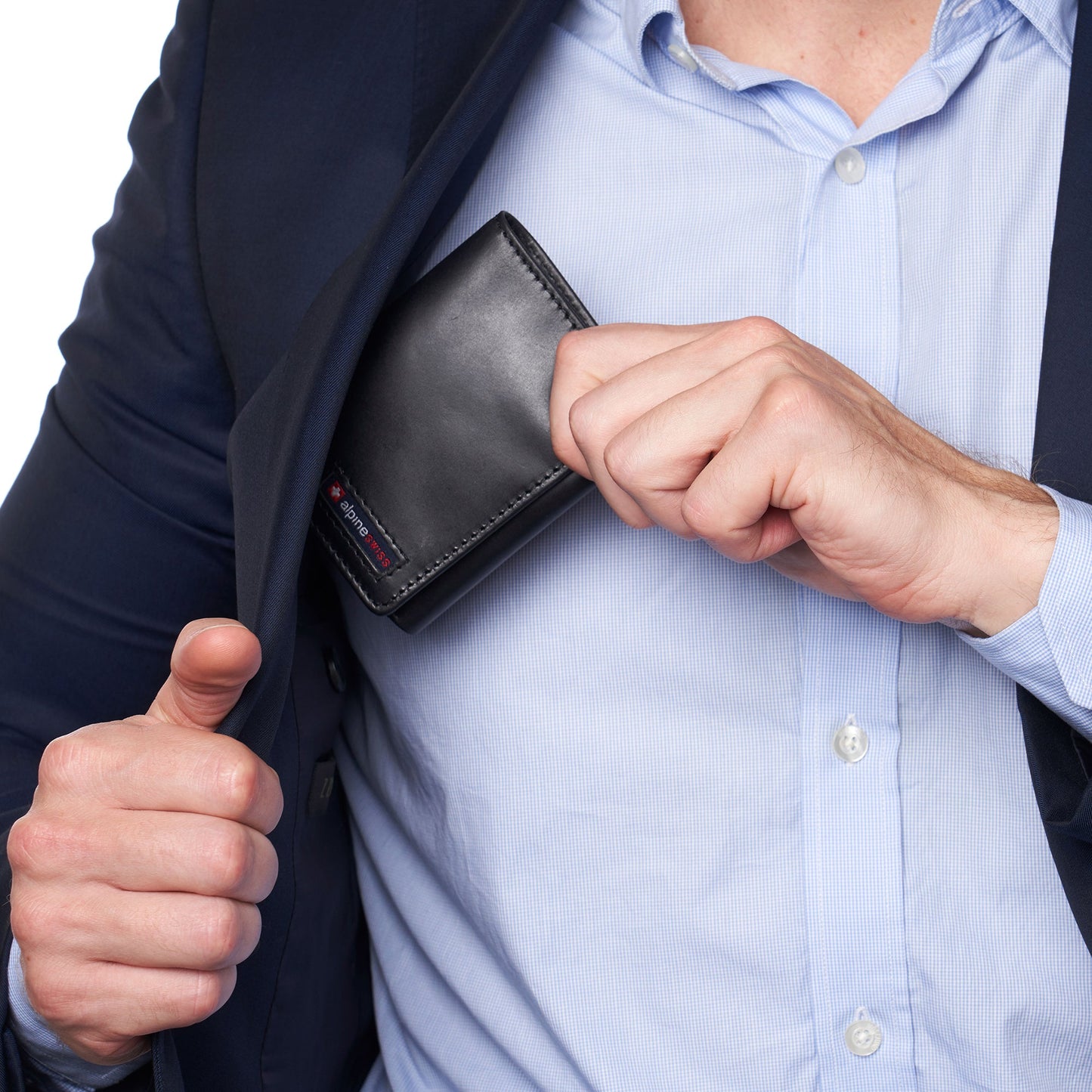 Mens RFID Protected Trifold Genuine Leather Wallet ID Window