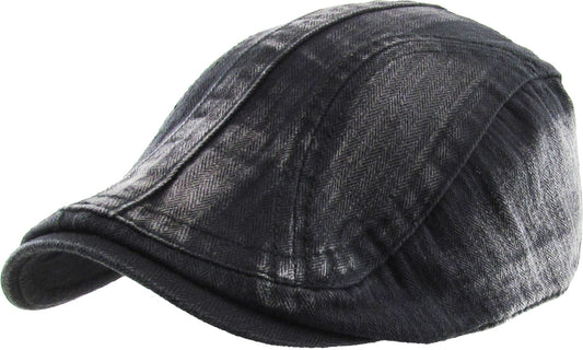 Solid Washed Gatsby Denim Cap for Men