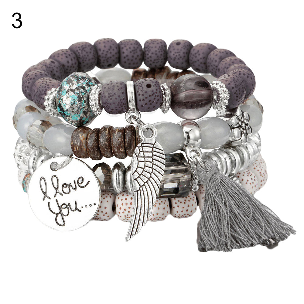 4Pcs/Set Bohemia Style Wing Beads Bracelet Bangle Jewelry Women Bracelet