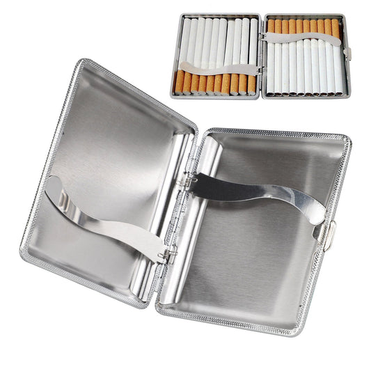 Zinc Alloy & Leather Cigarette Case, Hold 20pcs, Black