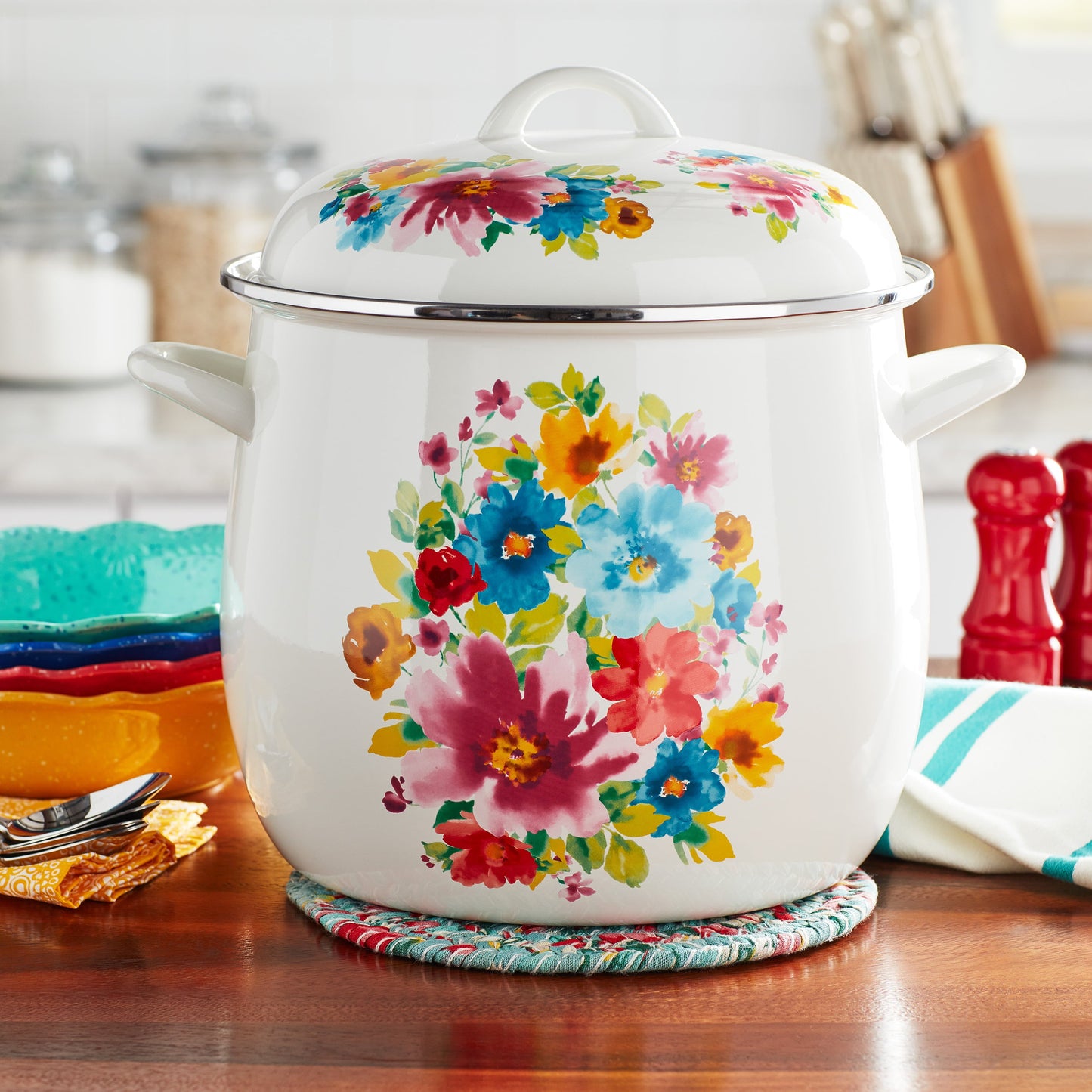 Breezy Blossom Enamel-on-Steel 12-Quart Stock Pot
