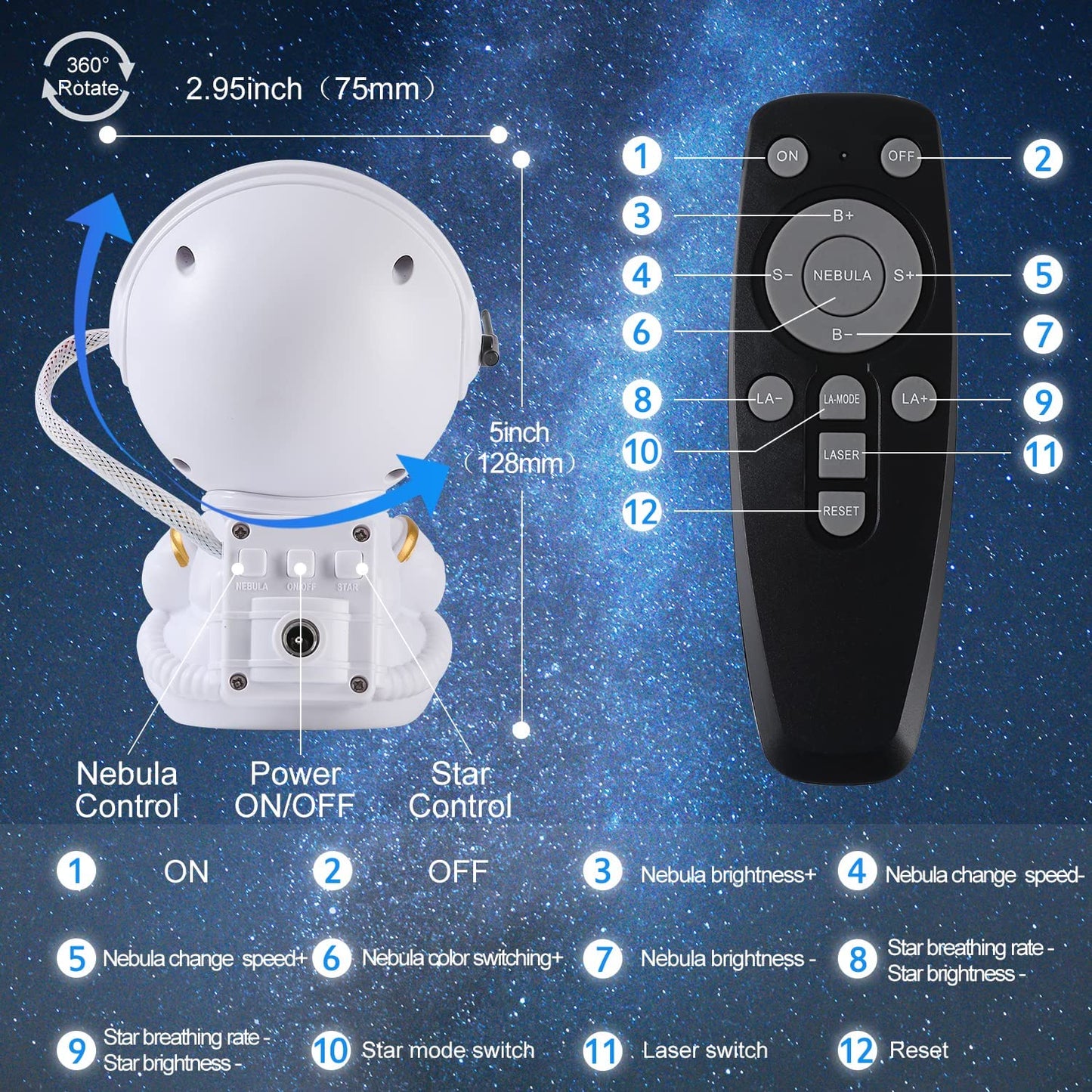 LED Astronaut Stars Projector Night Light