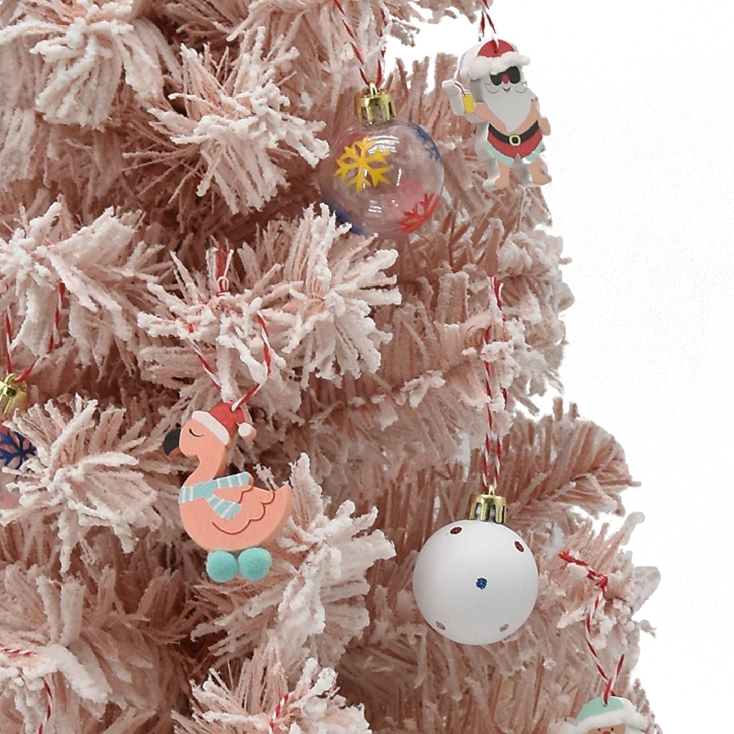 36pc Pink & White Flock Christmas Tree w/ Mini Ornament Set