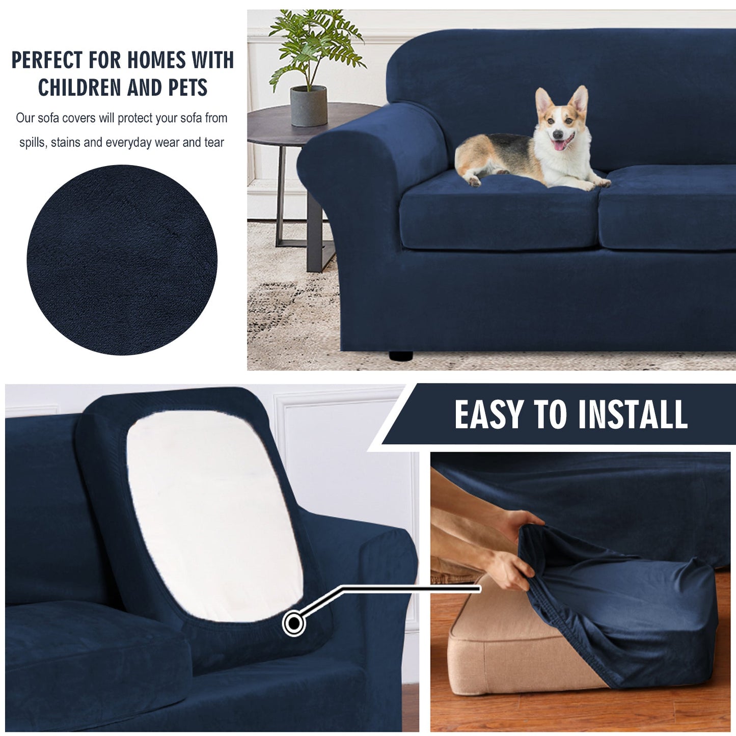Sofa Covers for 3 Seaters (Base Cover Plus 3 Individual Cushion Covers)