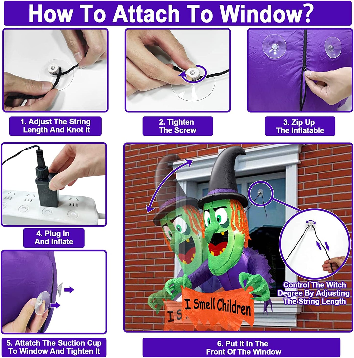 4 Ft Halloween Inflatable Scary Witch Broke Out from Window