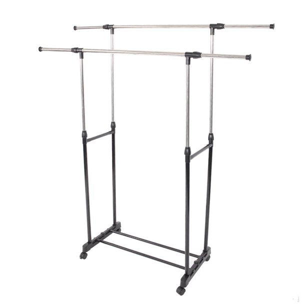 Adjustable Double Rod Garment Rack Rolling Bar -for Clothes Hanger Shoes