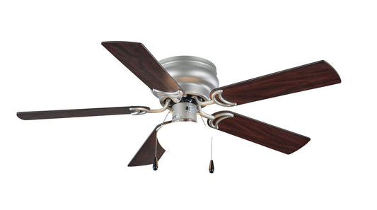44" Hugger Ceiling Fan w/ Single Light, Satin Nickel, 5 Blades, LED, Reverse Airflow