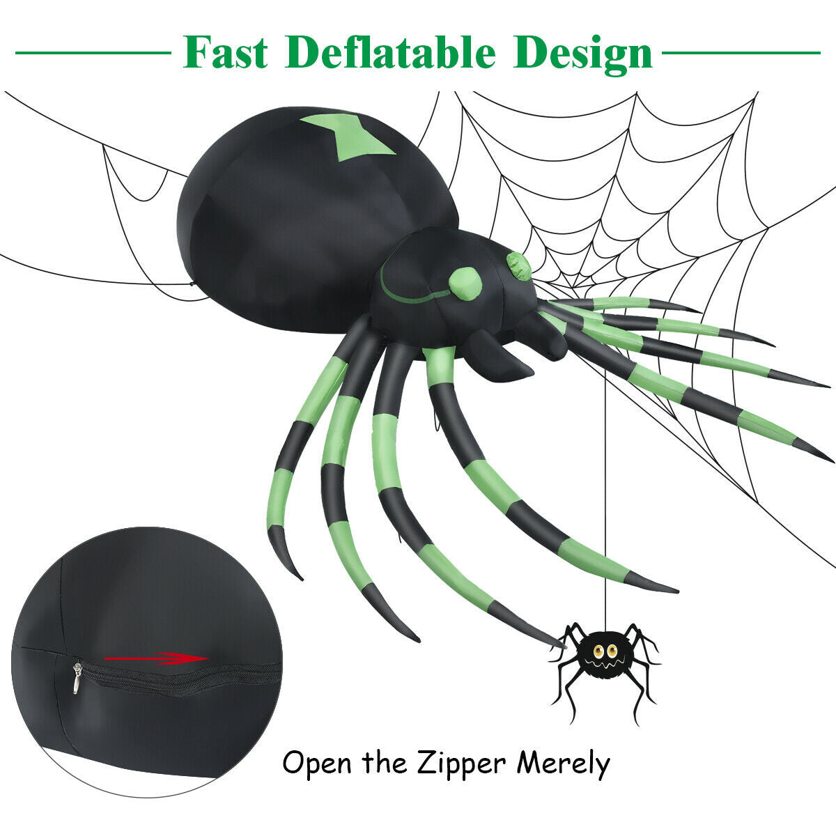 6FT Halloween Inflatable Blow-Up Spider w/ LED Lights