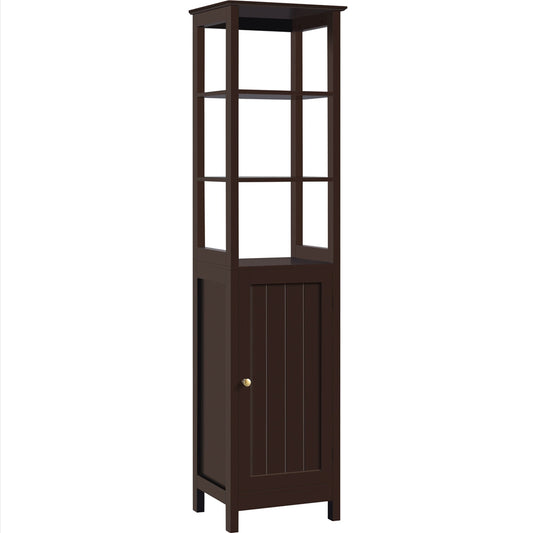 Wood Tower Cabinet w/ 3 Open Shelves & 1 Adjustable Shelf, Espresso