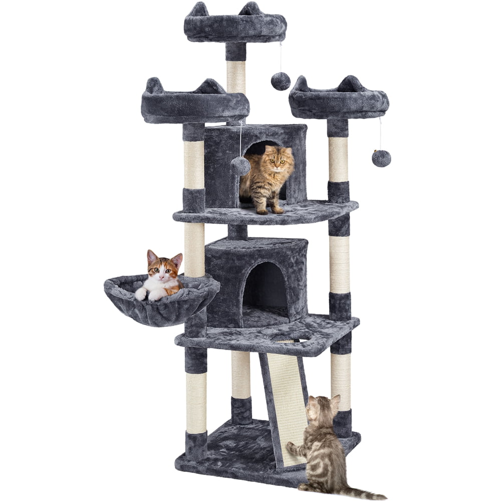 Large Cat Tree Plush Tower w/ Caves Condos, Dark Gray