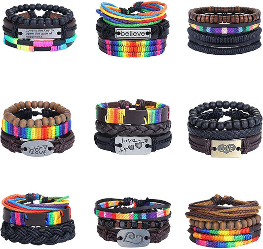 27 Pcs Gay Pride LGBTQ Adjustable Rainbow Bracelets
