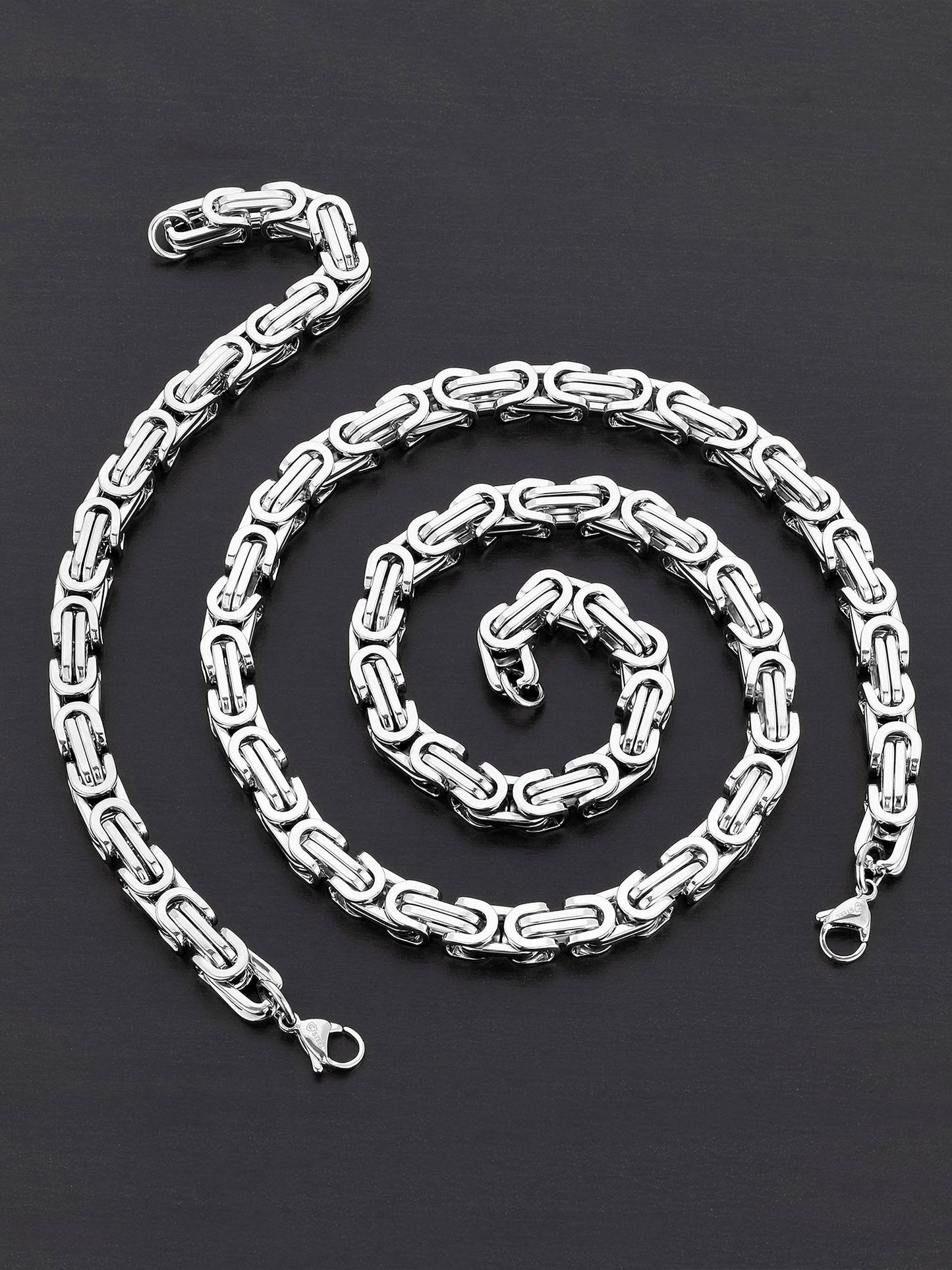 Stainless Steel Byzantine Chain Necklace & Bracelet Set for Men