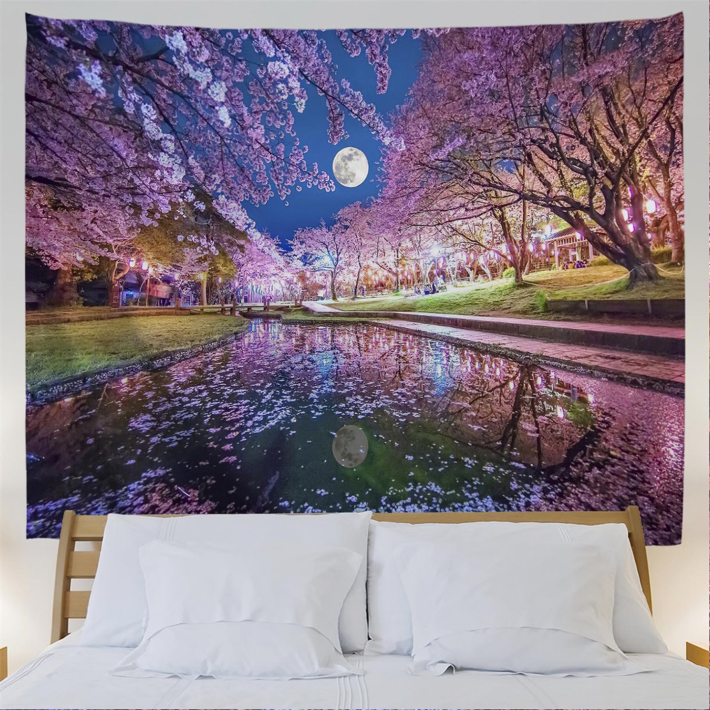 Moon Night Cherry Blossom Tapestry for Home Decoration