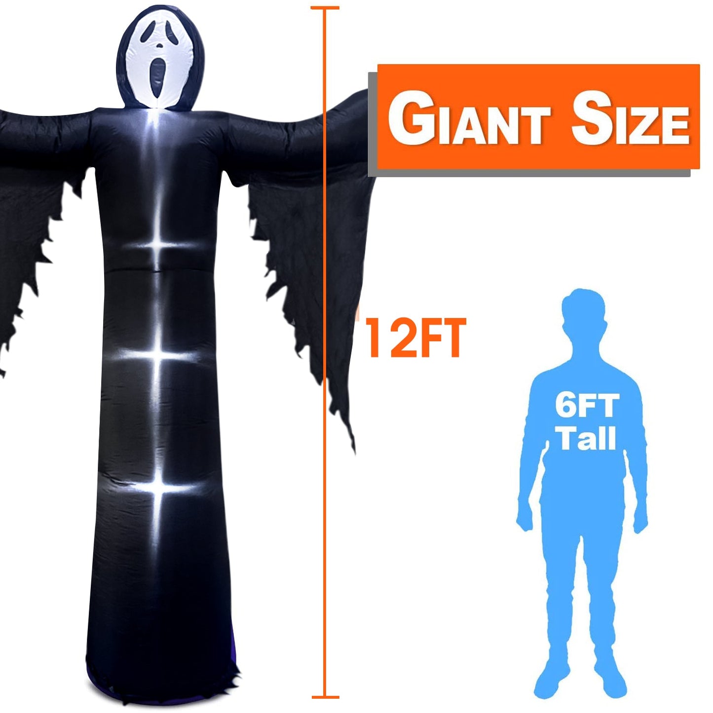 12FT Giant Halloween Inflatable Grim Reaper Ghost w/ LED Lights