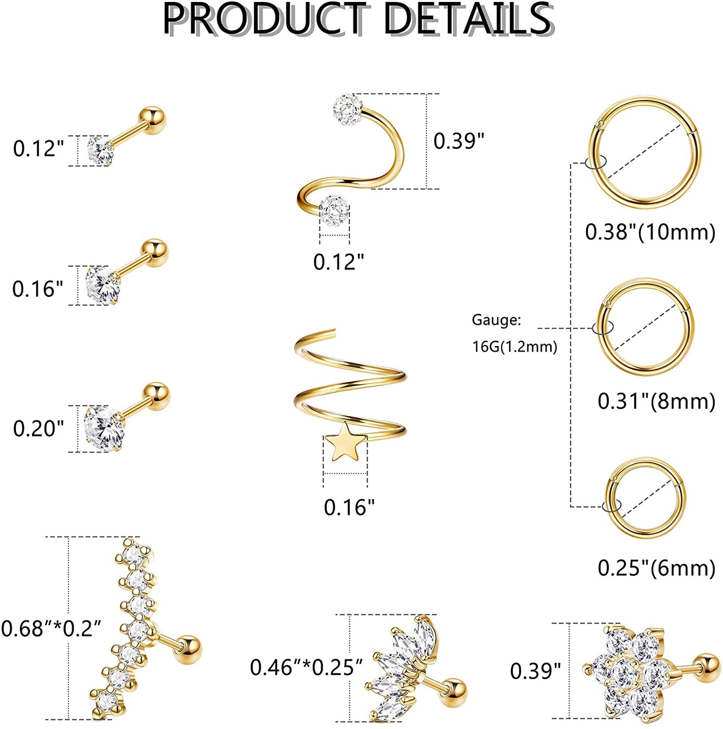 11Pcs Stainless Steel Ear Cartilage Earrings Hoops for Women