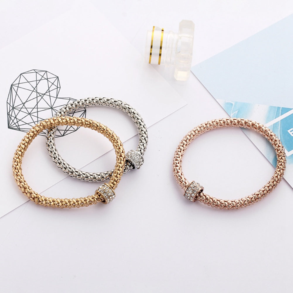 3Pcs 18K Gold Plated Rhinestone Bracelets Set For Women