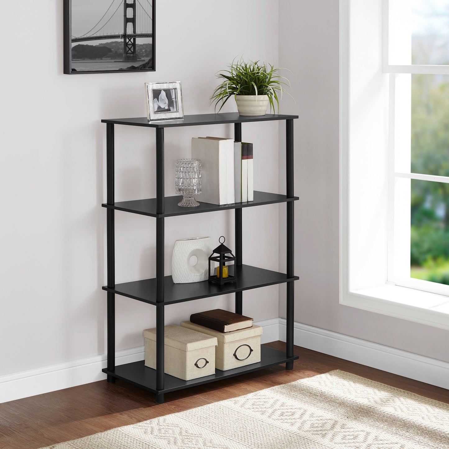 No Tools 4-Shelf Storage Bookshelf