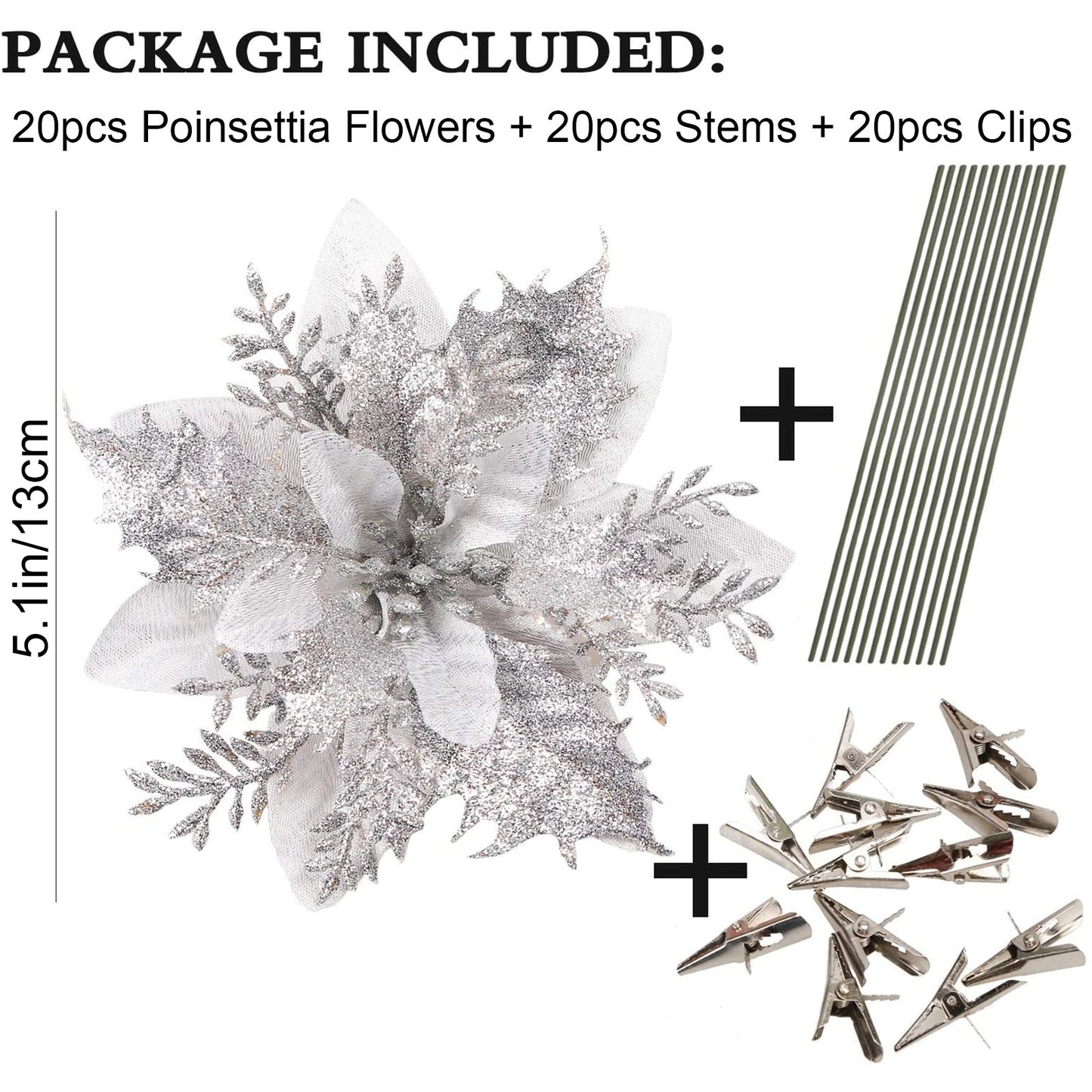 20pcs Christmas Poinsettia Flowers Ornaments