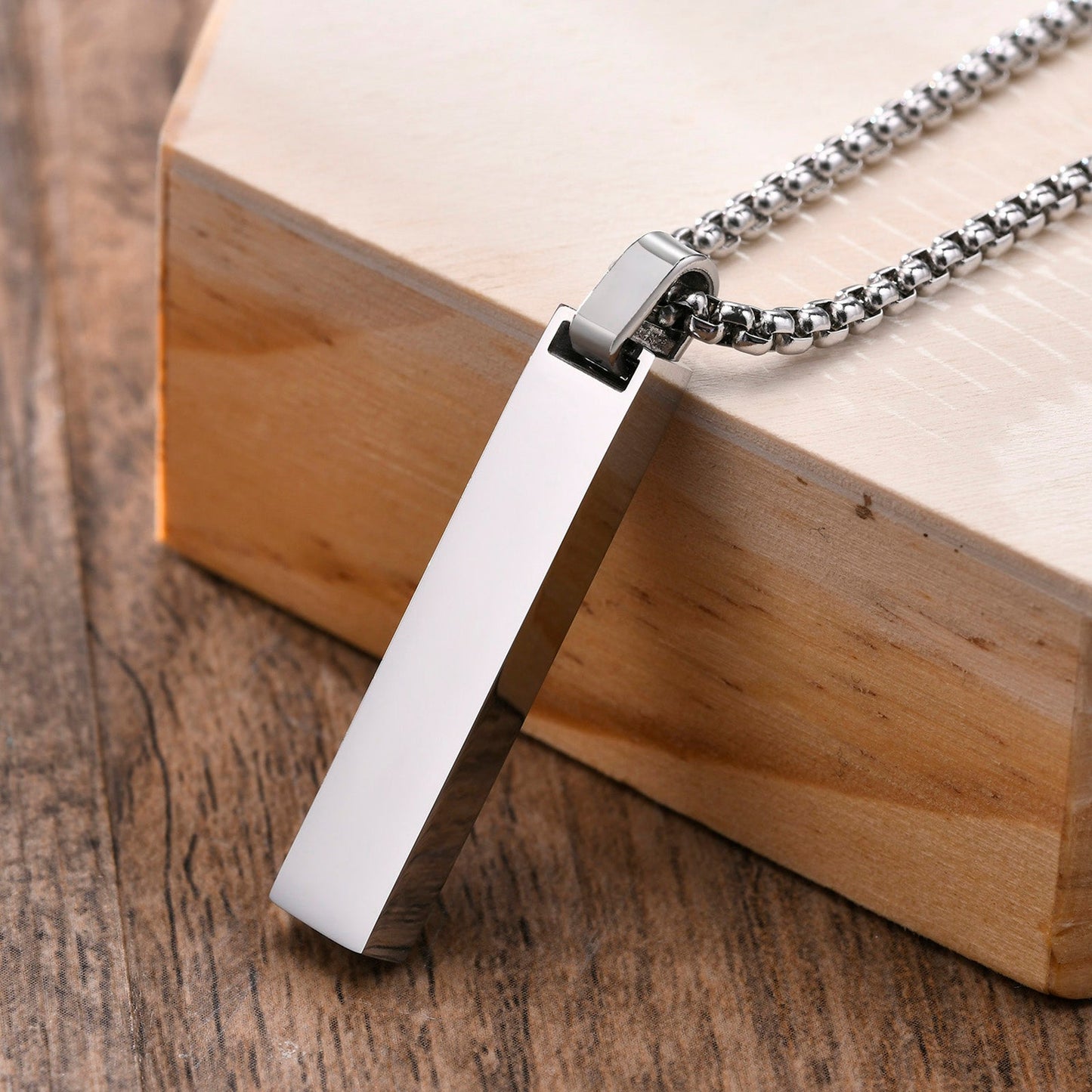 Silver Stainless Steel Roman Bar Necklace for Men