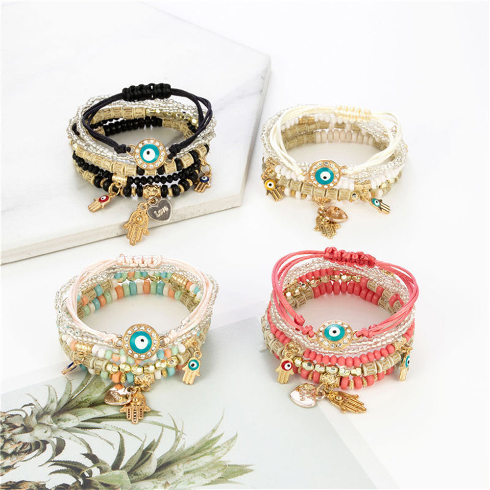 Multilayer Evil Eye Bohemian Stretch Beads Bracelets for Women