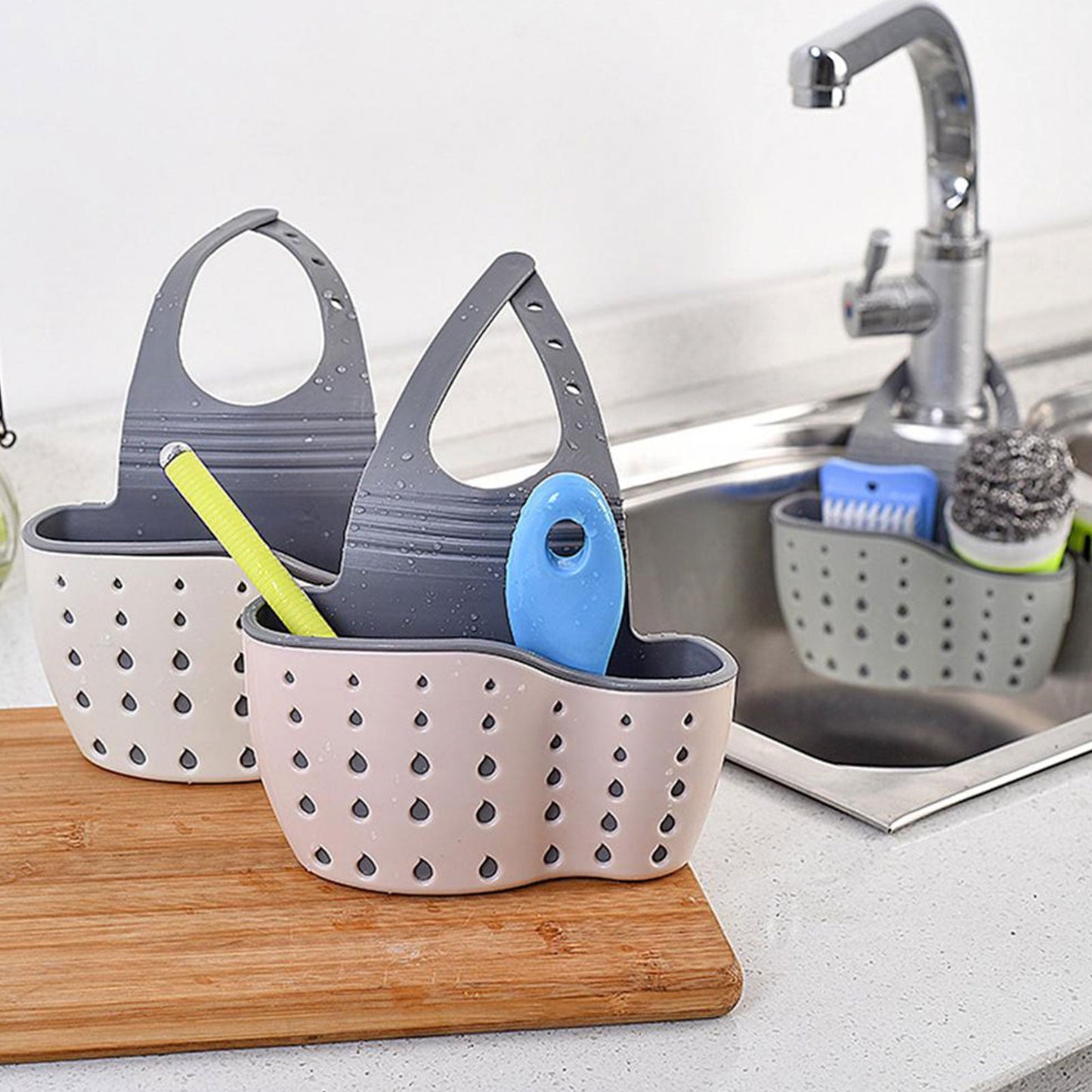 Adjustable Rubber Sink Caddy Kitchen Hanging Sponge Holder