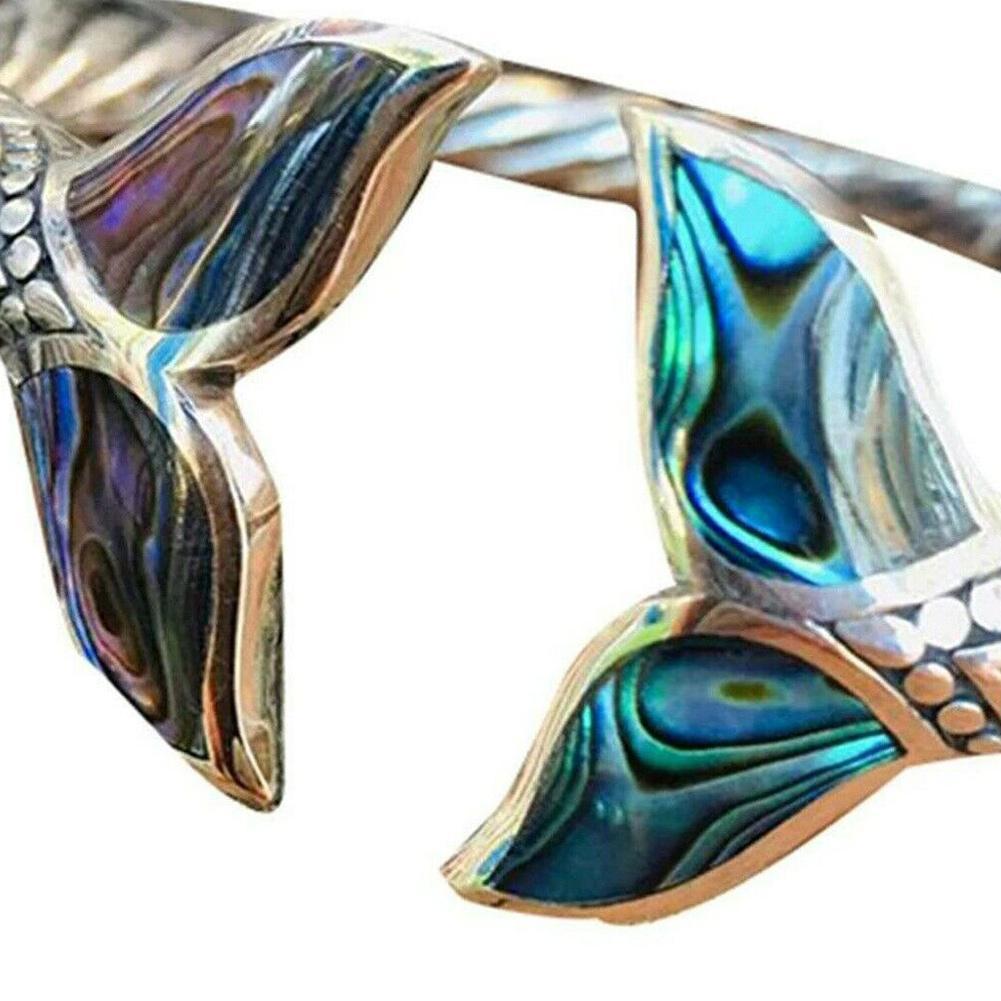 Abalone Shell & Silver Mermaid Tail Bangle Bracelet for Women