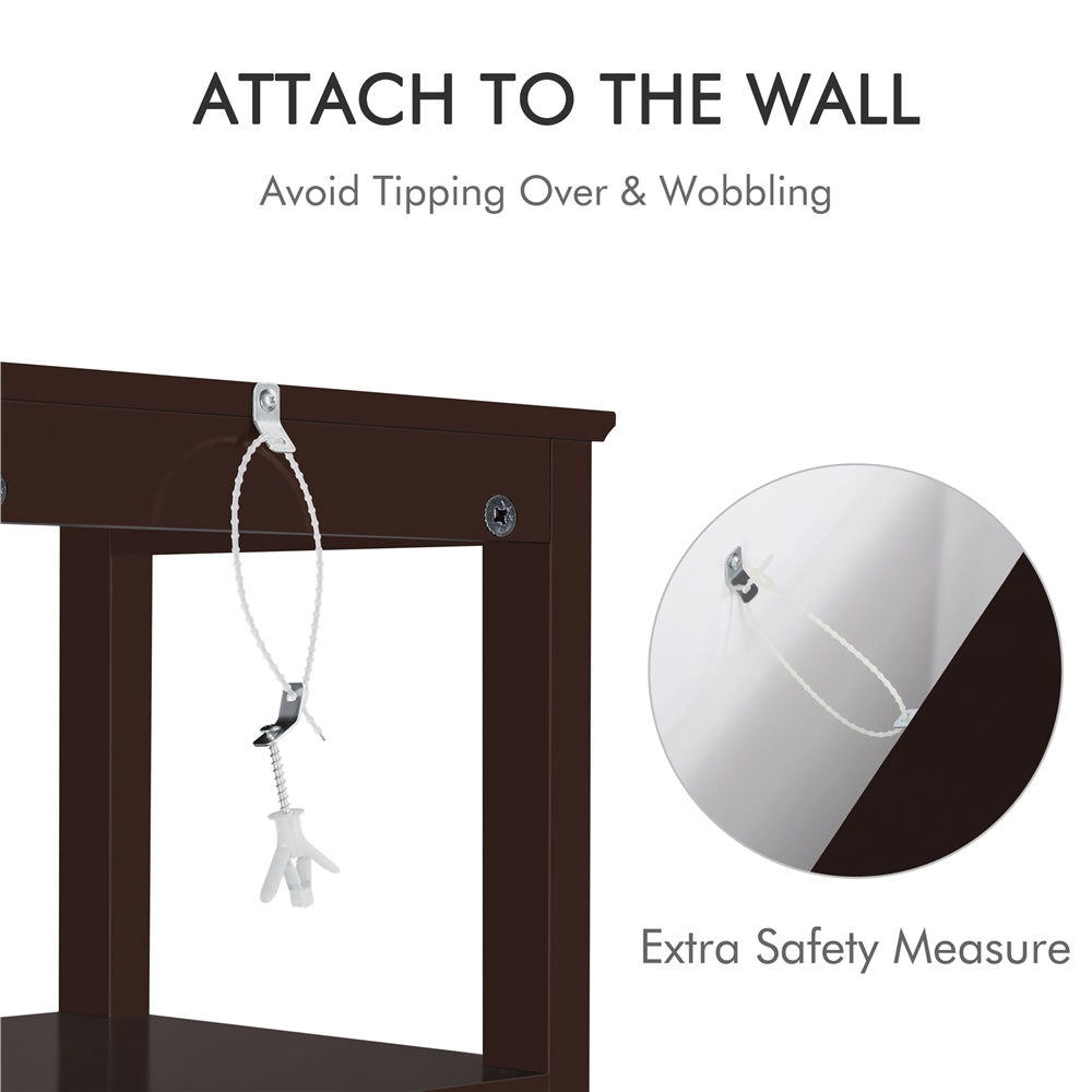 Wood Tower Cabinet w/ 3 Open Shelves & 1 Adjustable Shelf, Espresso