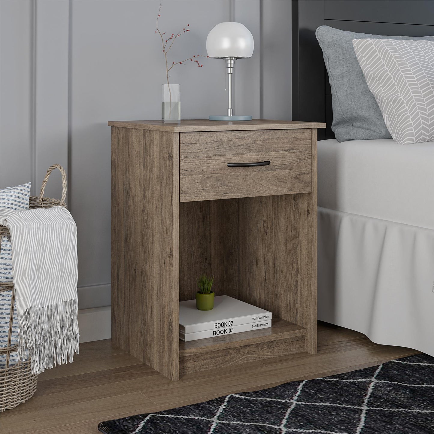 Nightstand with Drawer, White