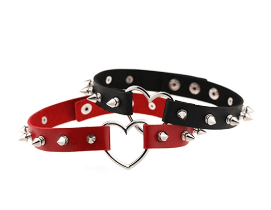 Vintage Collar Gothic Rivet | Leather Spiked Heart Necklace ( 2 pcs )