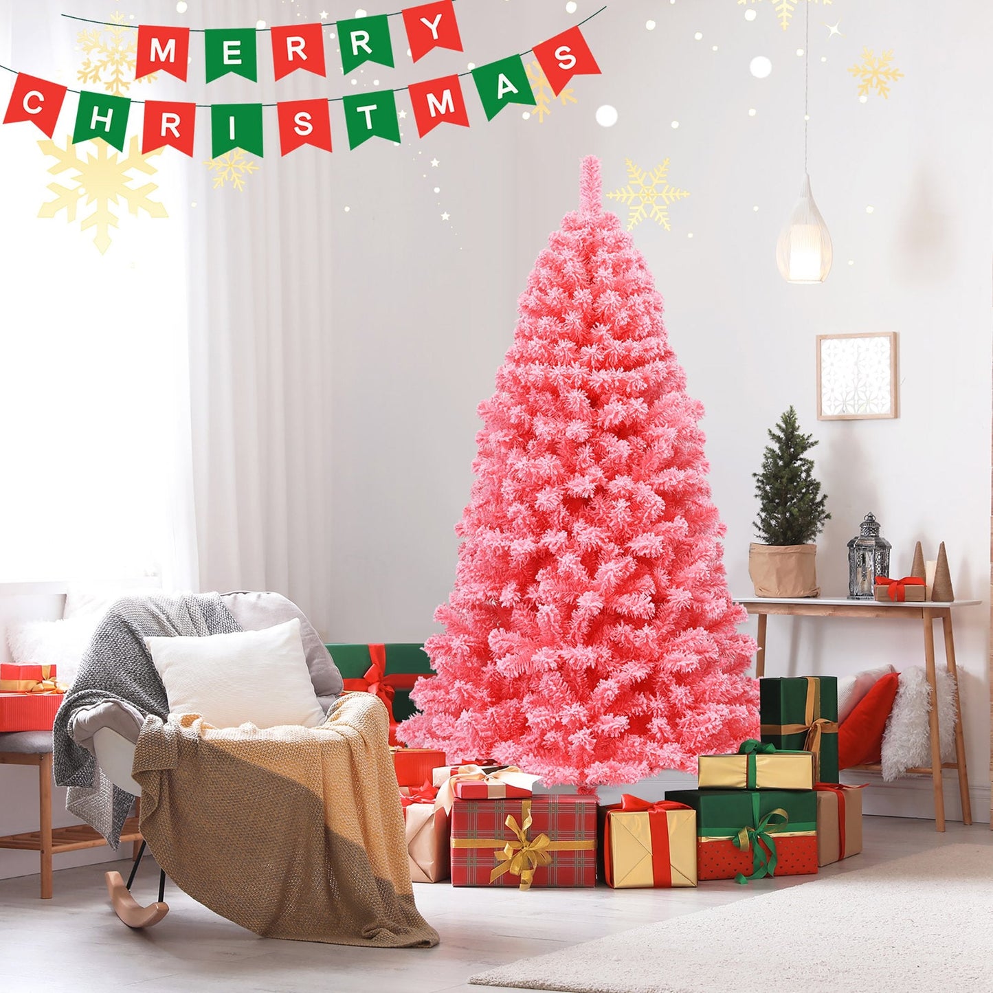 7ft Premium  Artificial Pre-Lit Christmas Tree w/  Ornaments & Star Topper