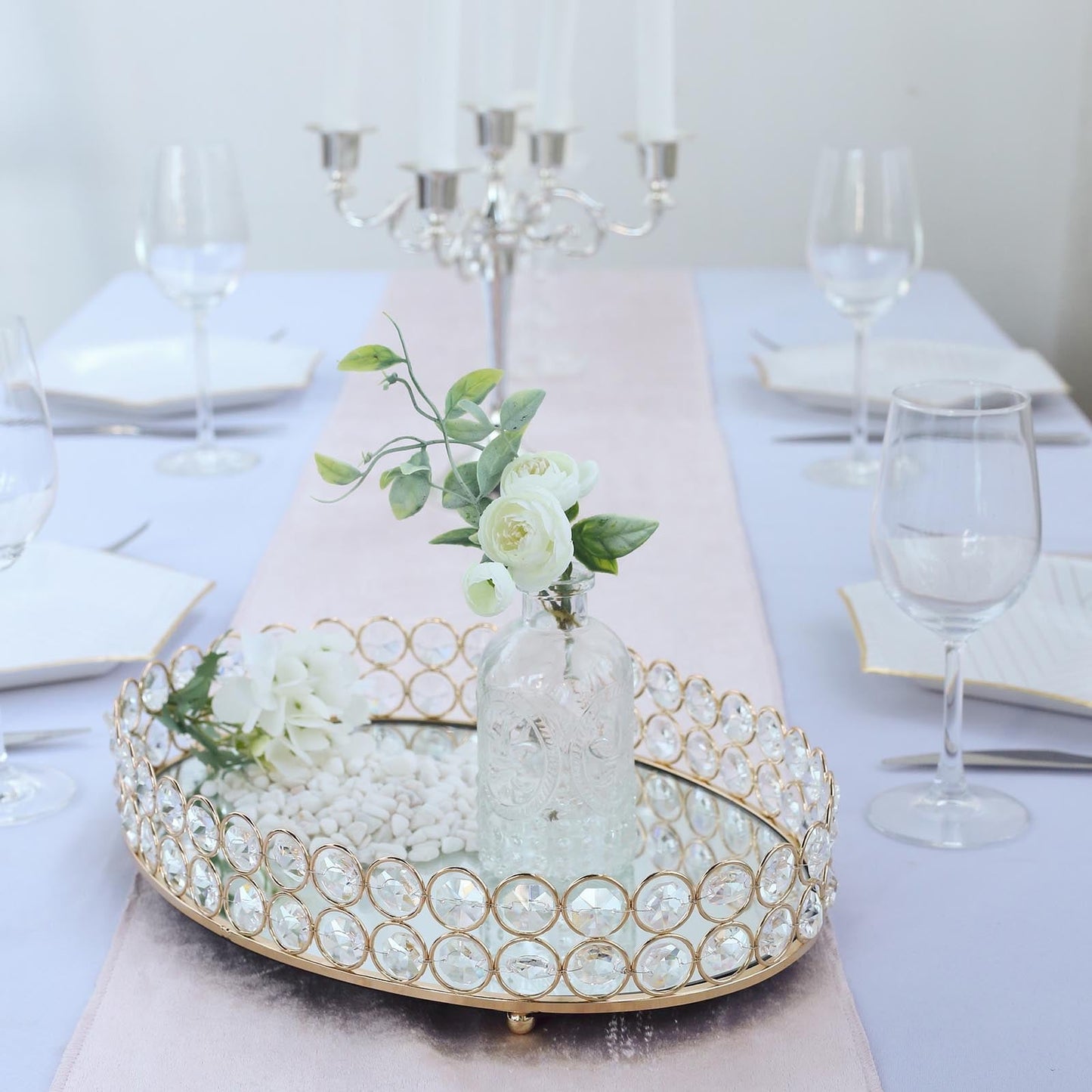 Set of 2 Gold Metal Crystal Beaded Decorative Serving Trays
