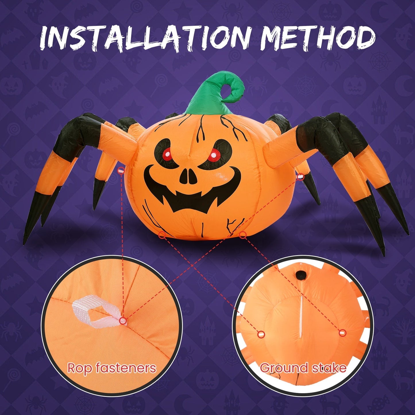 5FT Halloween Inflatables Pumpkin Spider w/ LED, 2 Packs