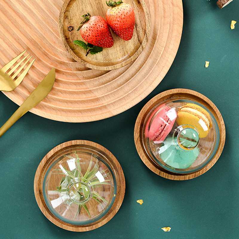Clear Glass Dessert & Cheese Cloche Dome w/ Acacia Wood Serving Tray