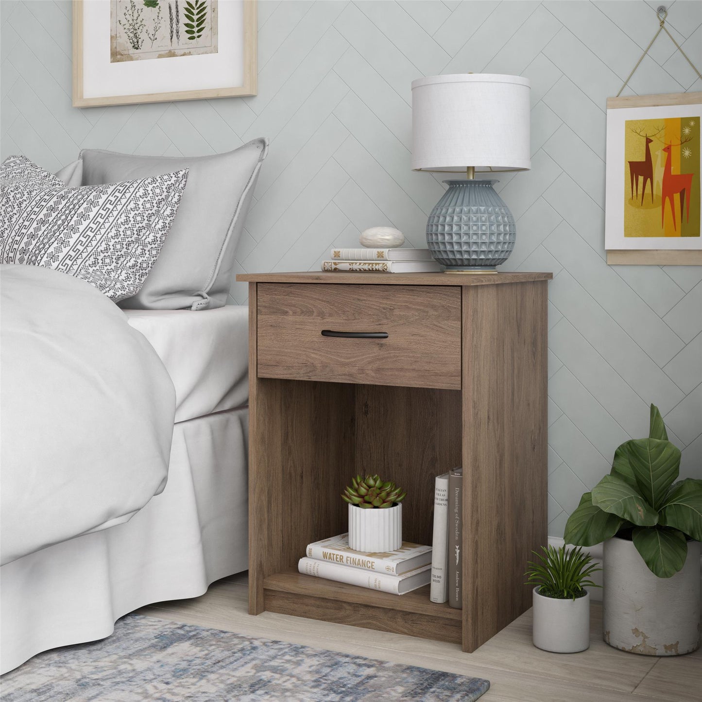 Nightstand with Drawer, White