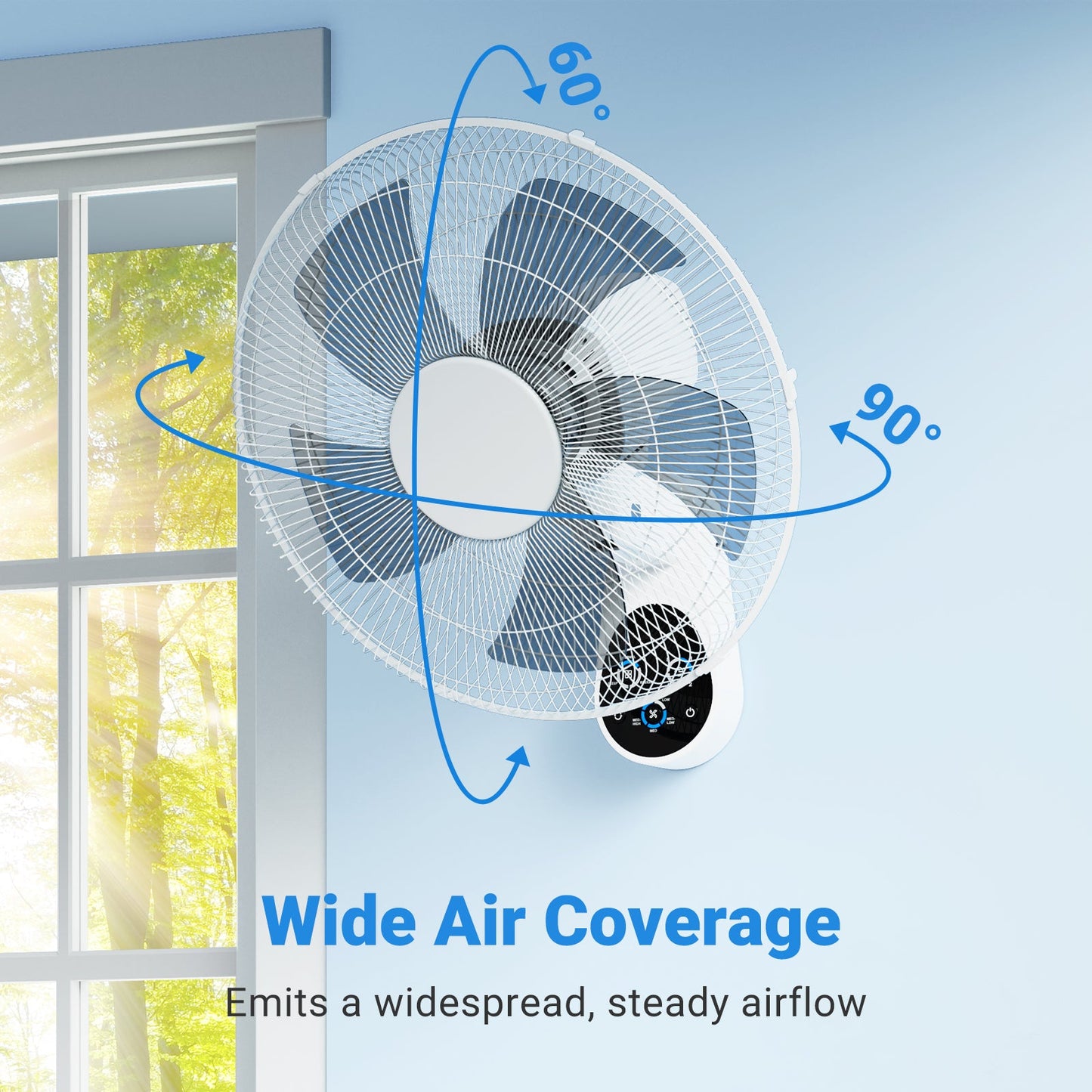 16 Inch Wall-Mount Fan w/ Remote, 3 Wind Modes