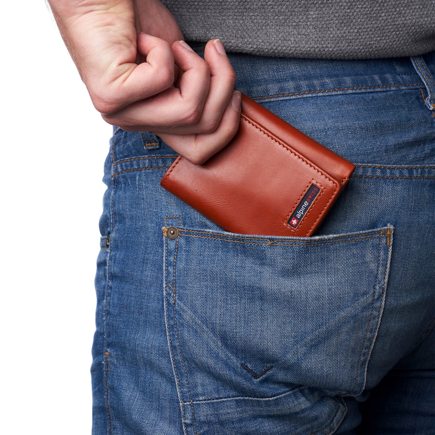Mens RFID Protected Trifold Genuine Leather Wallet ID Window
