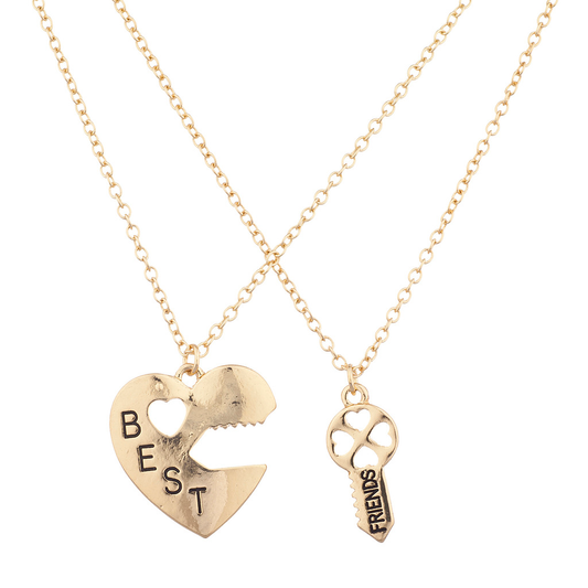 2 Sets Best Friends BFF Heart Lock & Key Charm Necklace