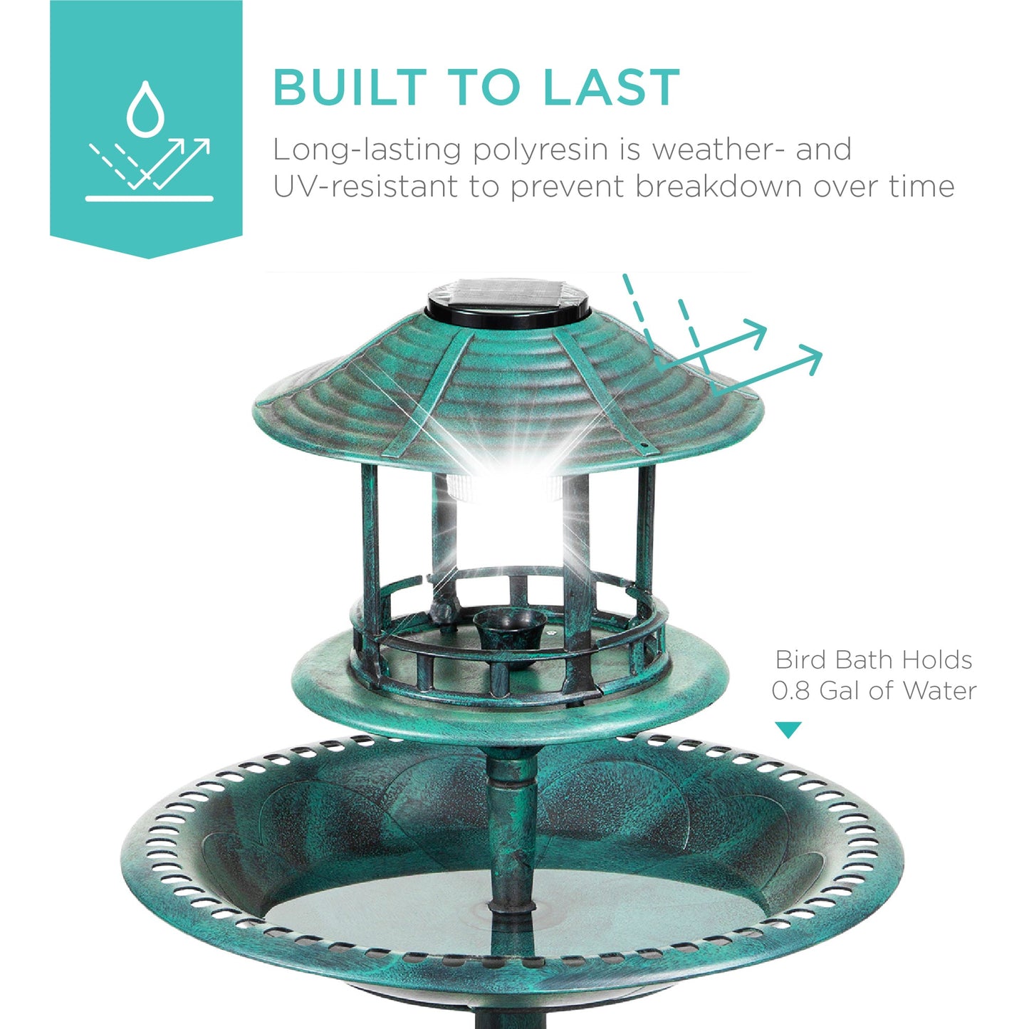 Solar Bird Bath Pedestal Fountain w/ Fillable Planter Base