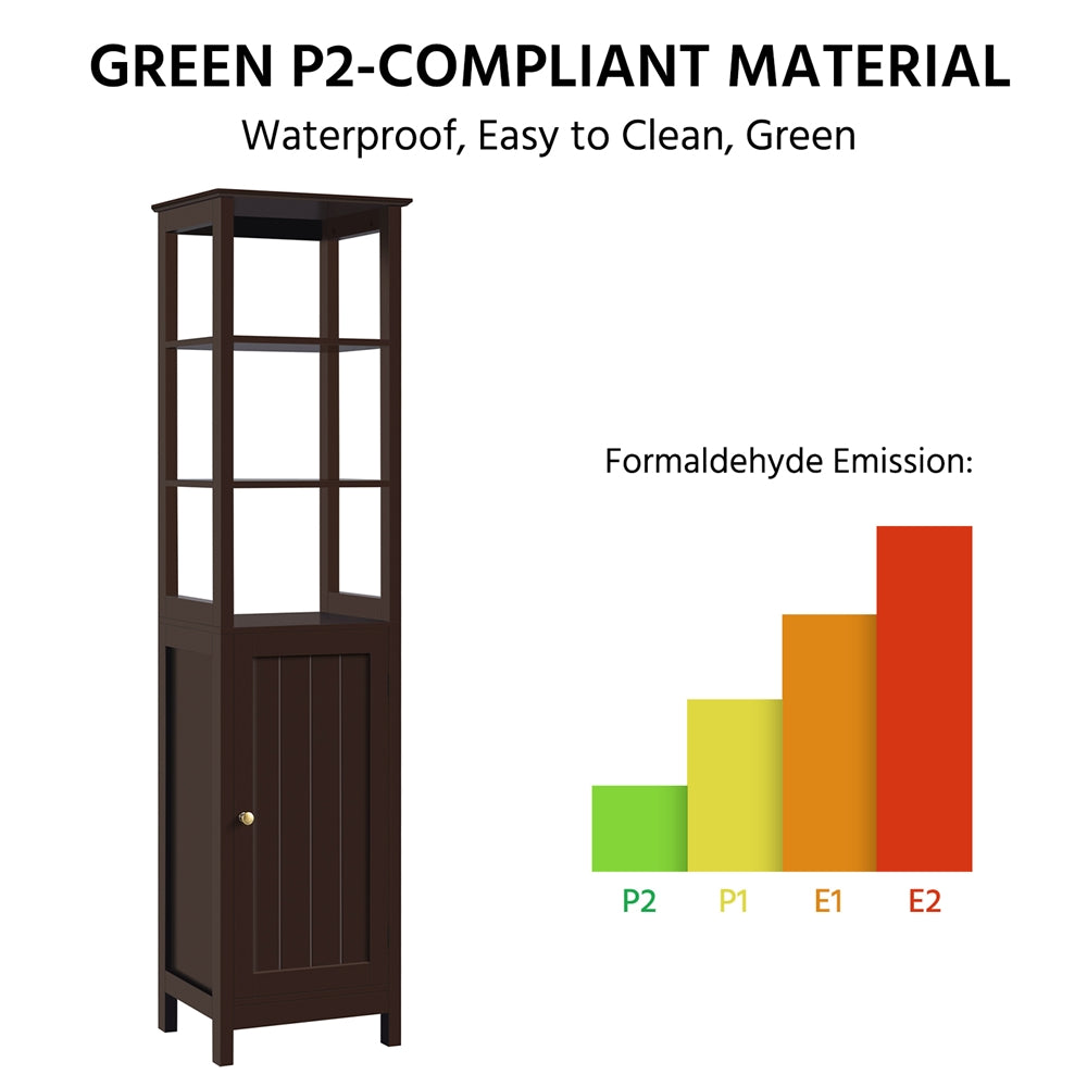 Wood Tower Cabinet w/ 3 Open Shelves & 1 Adjustable Shelf, Espresso