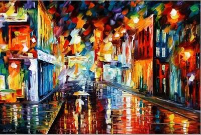City Under Rain, Abstract Wrapped Canvas Print Wall Art Home Decoration