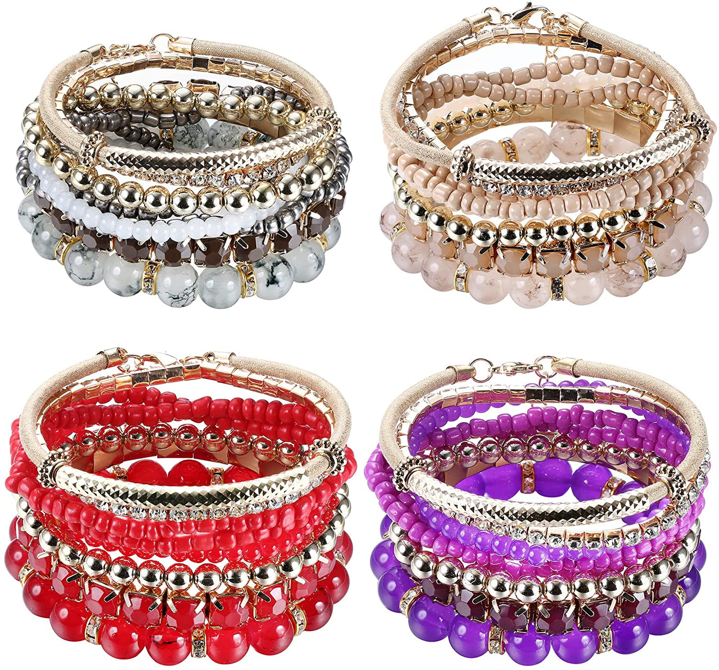 2-4 Sets Beaded Stackable Aesthetic Stretch Multilayered Bohemian Bracelets Set