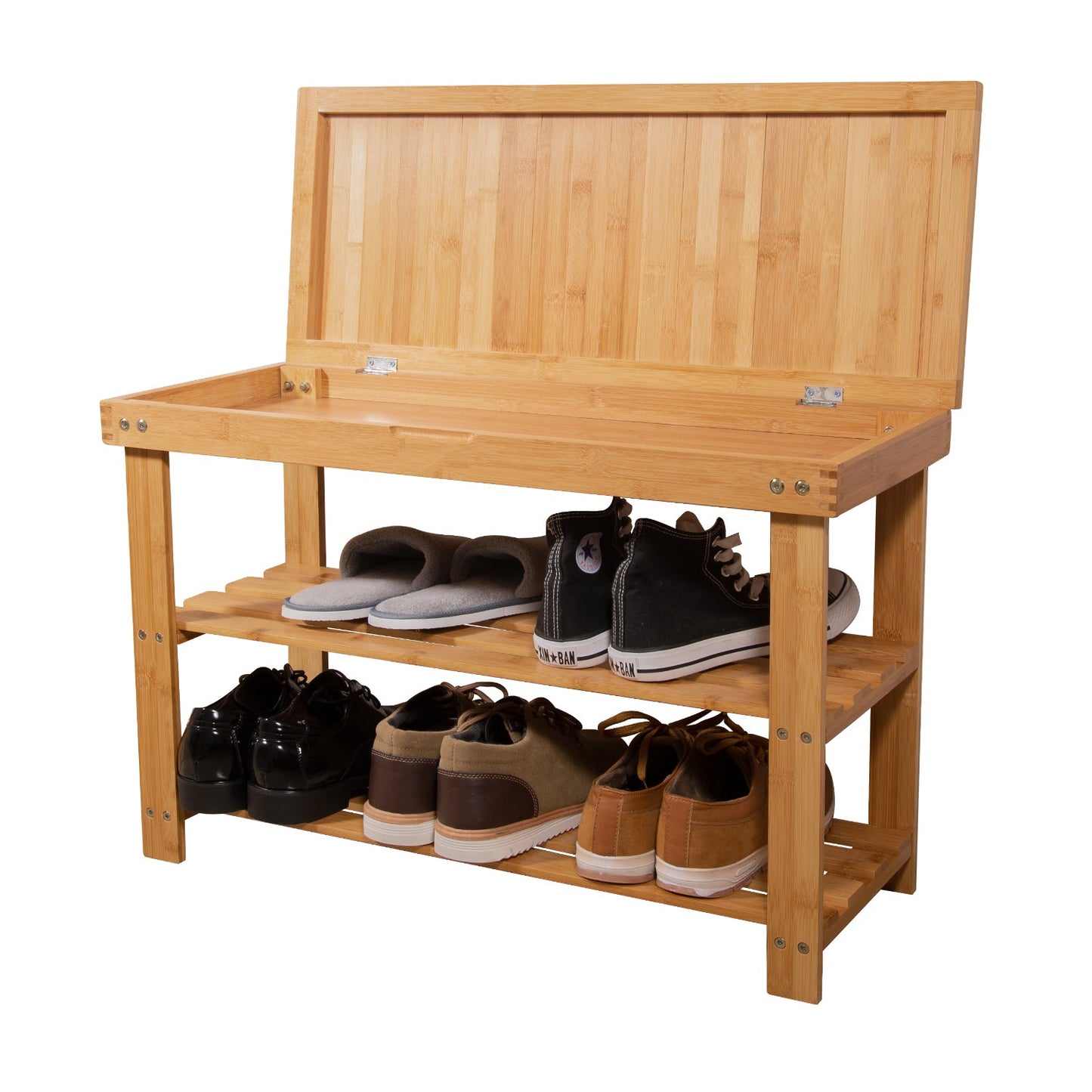Bamboo 3 Tier Entryway Shoe Bench w/ Storage Drawer