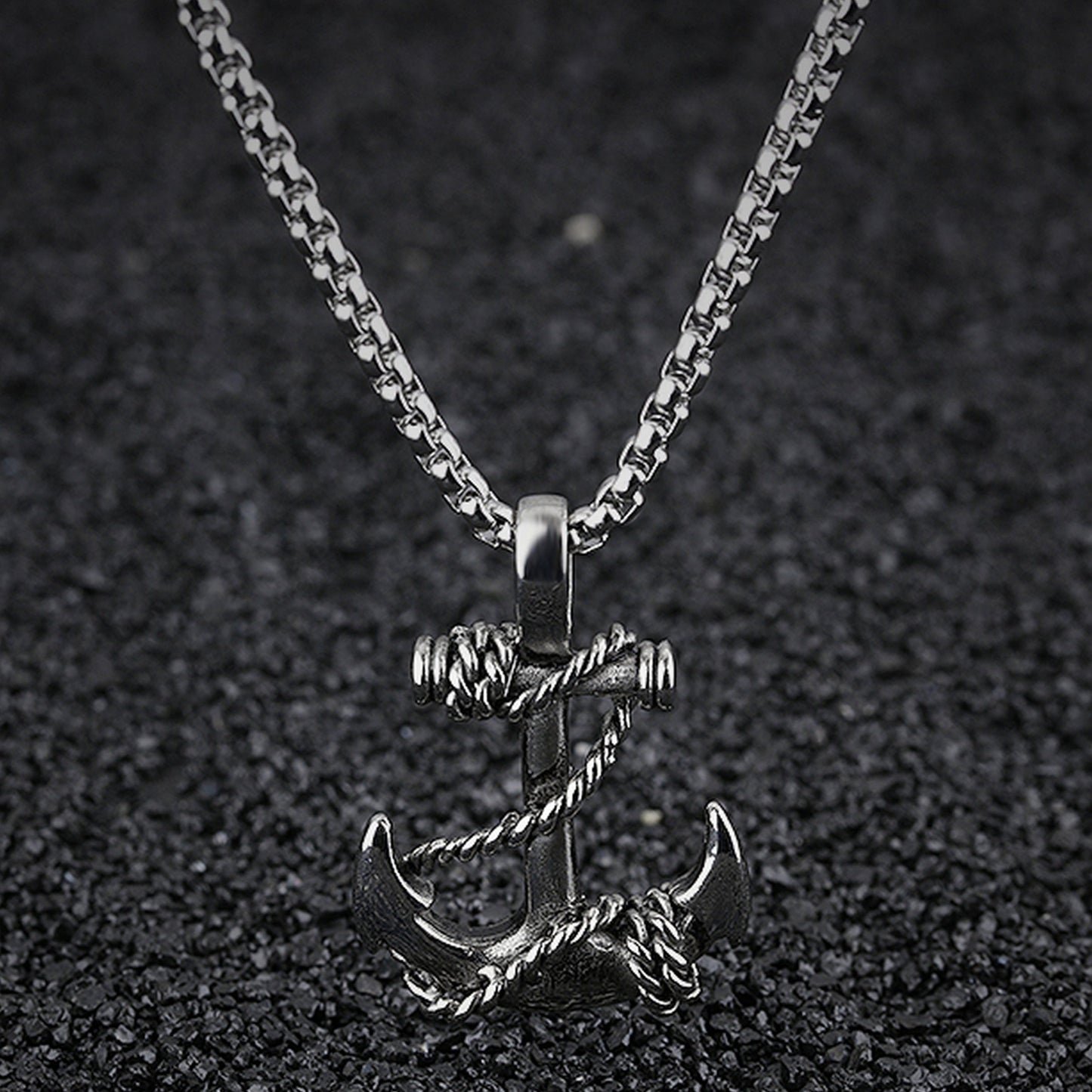 Men's Stainless Steel Rope Anchor Pendant Necklace