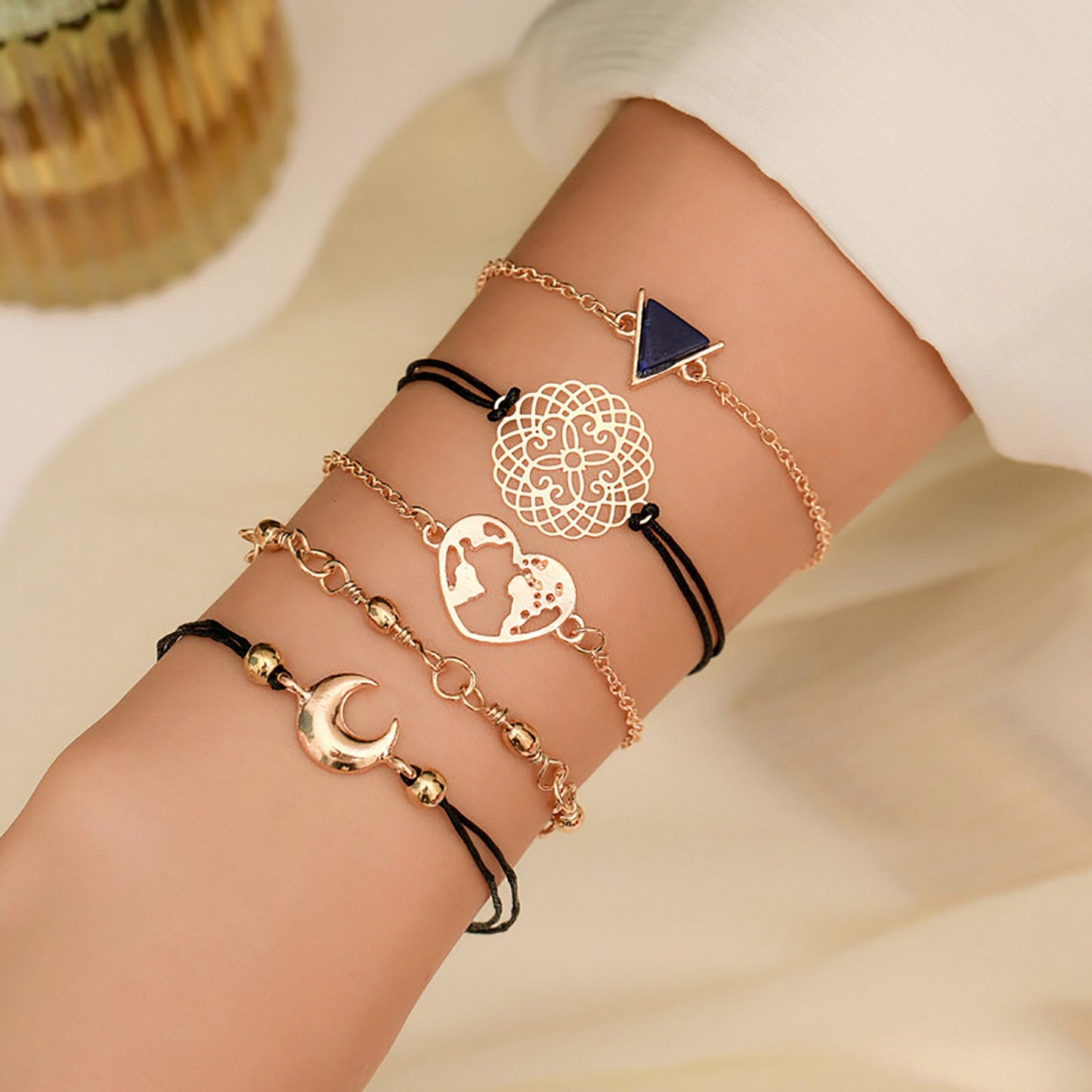 Boho Multilayer Bracelet Set Women Cuff Bangle Chain