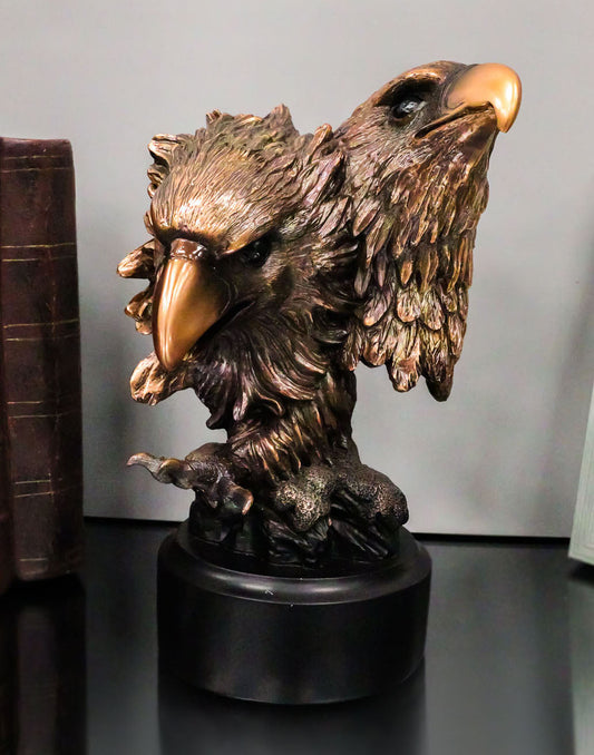 2 American Bald Eagle Heads w/ Talons Bronzed Resin Figurine