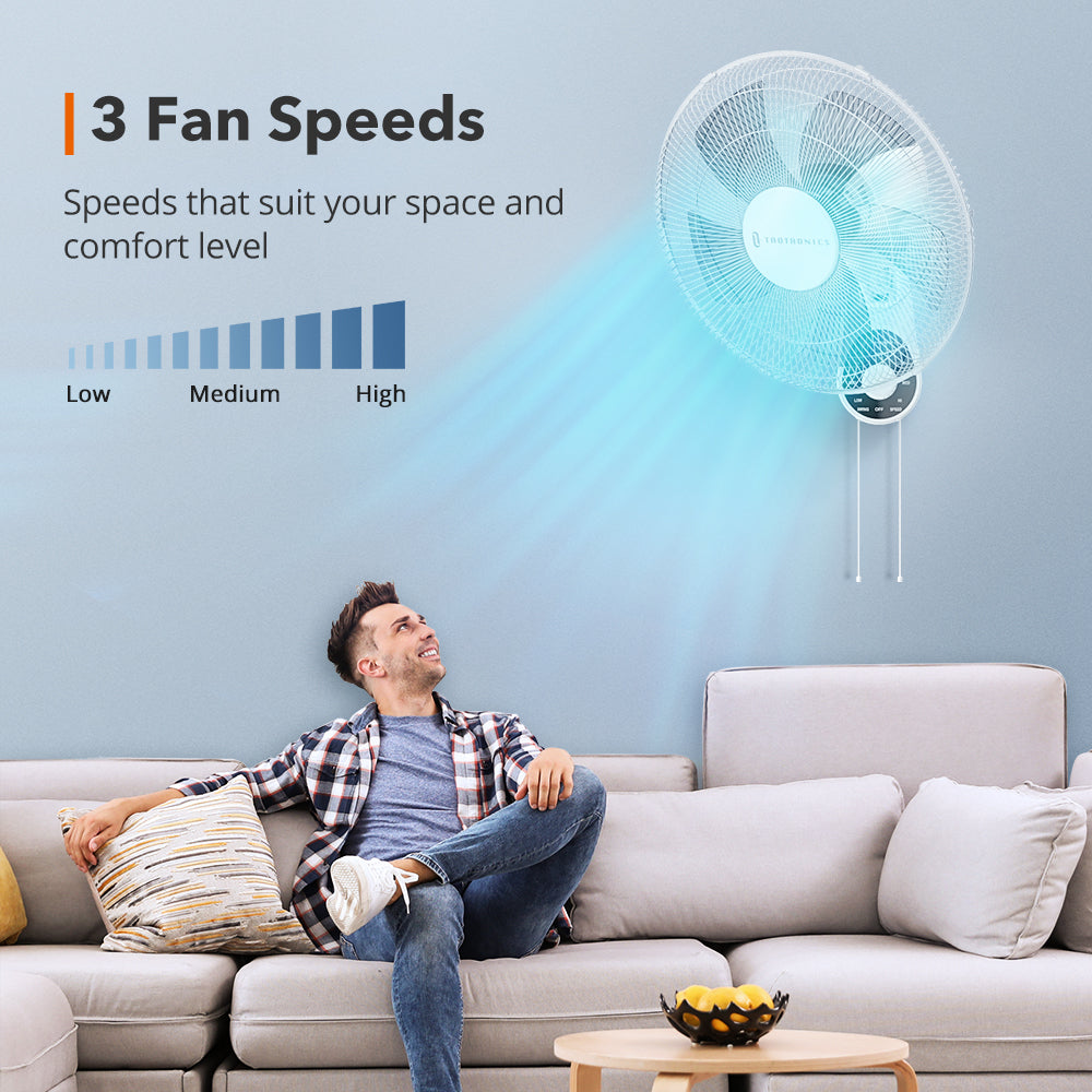 Wall Mount Fan, 16" High Velocity w/ 5 Blades, 3 Speeds