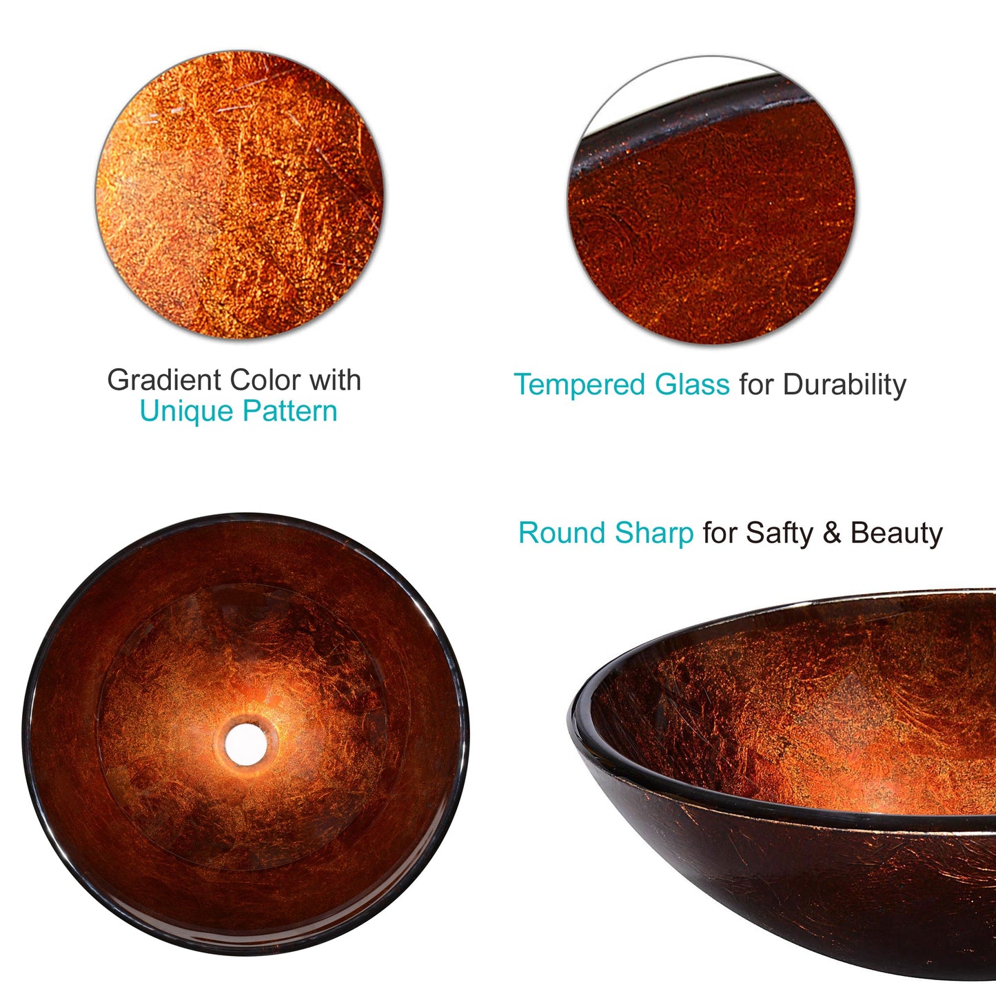 Bathroom Tempered Glass Round Vessel Sink
